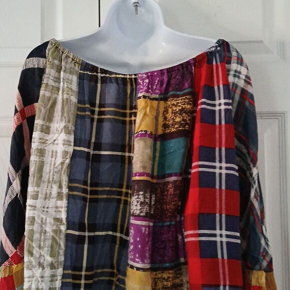 Sacred Threads patchwork boho hippie  wide bell sleeve blouse  Sz L/XL - Picture 7 of 8